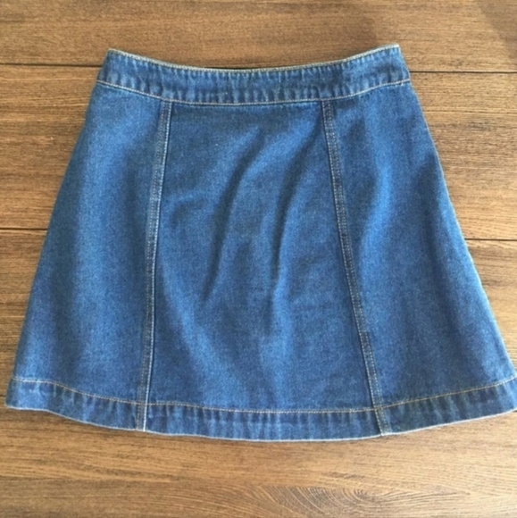 Forever 21 Blue Jean Denim Snap Button Down Front Mini Skirt Medium Wash Large L - Picture 3 of 7